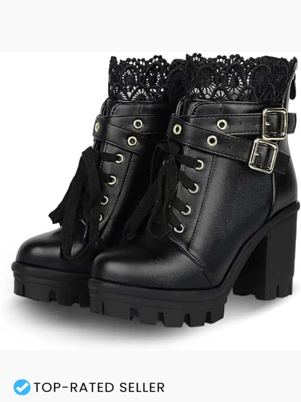 Chunky Platform High Heel Lace Up Gothic Ankle Booties Punk Block Heel